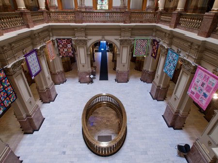 Capitol quilt show 2011. A view of the interior of the Colorado State Capitol in Denver. Designed by Elijah E. Myers, construction on the Classical Revival structure started in 1886 and lasted for 15 years, though many offices were occupied by 1894. The Cのeditorial素材