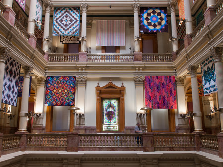 Capitol quilt show 2011. A view of the interior of the Colorado State Capitol in Denver. Designed by Elijah E. Myers, construction on the Classical Revival structure started in 1886 and lasted for 15 years, though many offices were occupied by 1894. The Cのeditorial素材