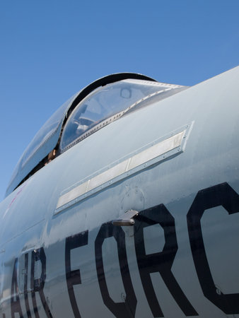 Old jet fighter of the US Air Force in Wing Over the Rockies Air and Space Museum, Denver, Colorado.