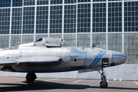 Old jet fighter of the US Air Force in Wing Over the Rockies Air and Space Museum, Denver, Colorado.のeditorial素材
