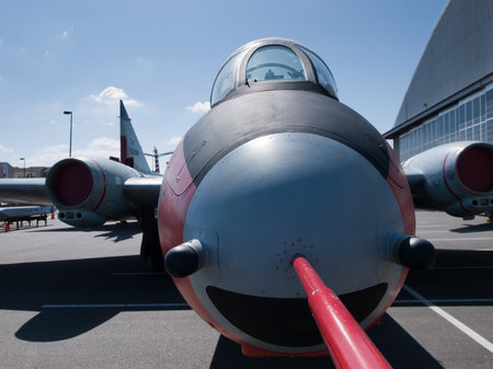 Old jet fighter of the US Air Force in Wing Over the Rockies Air and Space Museum, Denver, Colorado.のeditorial素材
