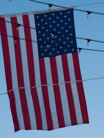 Larimer Square in Denver, Colorado with american flags.の写真素材