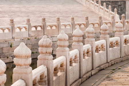 Facade and roofs details, Forbidden City in Beijing. Imperial palace in China.のeditorial素材