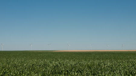Wind turbines farm in Eastern Colorado.の写真素材