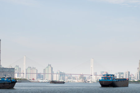 Huangpu River in Shanghai, China.のeditorial素材