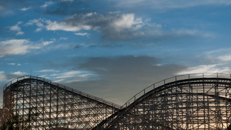 Sunrise over Elitch Gardens in Denver, Colorado.のeditorial素材