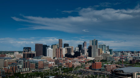 Aerial view of Denver from observation tower at the Elitch Gardens Theme Park.のeditorial素材