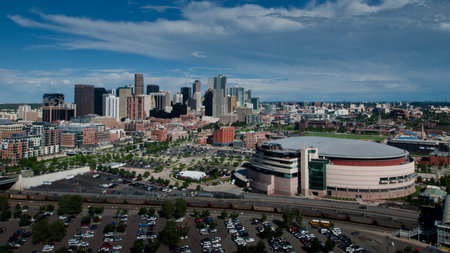 Aerial view of Denver from observation tower at the Elitch Gardens Theme Park.のeditorial素材