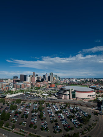 Aerial view of Denver from observation tower at the Elitch Gardens Theme Park.のeditorial素材