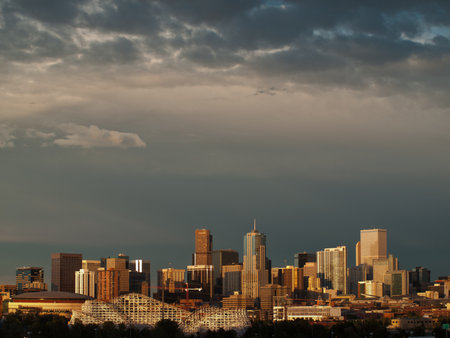 A view of Denver, Colorado downtown right before sunsetのeditorial素材