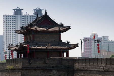 Xian ancient city wall with pagodas.のeditorial素材