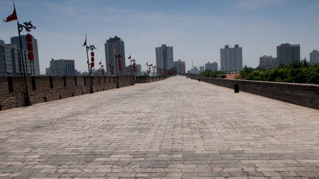 Xian ancient city wall with pagodas.のeditorial素材