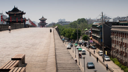 Xian ancient city wall with pagodas.のeditorial素材