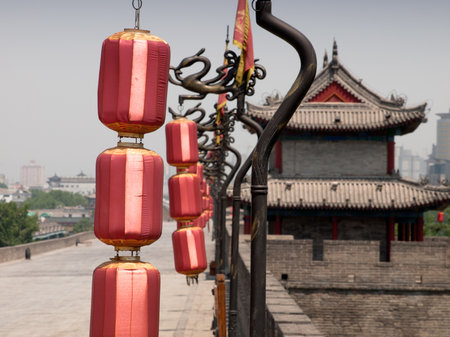 Xian ancient city wall with pagodas.のeditorial素材