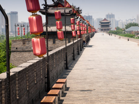 Xian ancient city wall with pagodas.のeditorial素材