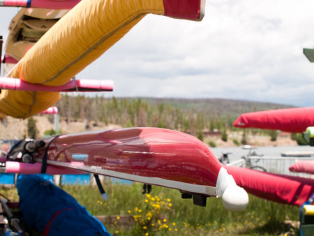 Kayaks in storage at the marina.のeditorial素材