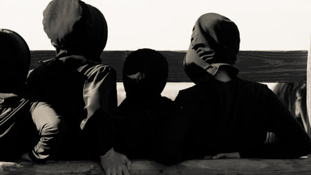 Amish children on the farm.の写真素材