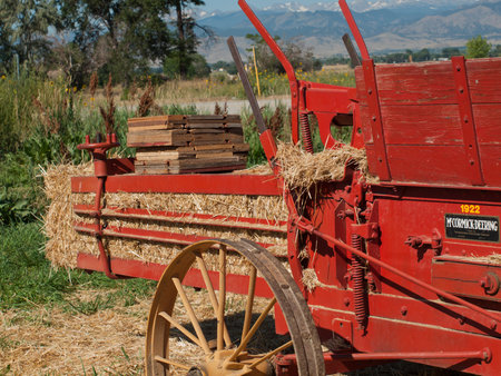 Old farm equipment on the display at the Yesteryear Farm Show in Longmont, Colorado.のeditorial素材