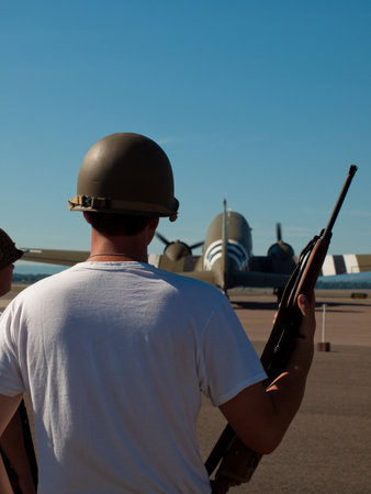 WWII reenactors at the Rocky Mountain Airshow in Broomfield, Colorado.のeditorial素材