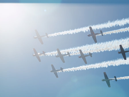 Vintage airplane flying in formation at the Rocky Mountain Airshow in Broomfield, Colorado.
