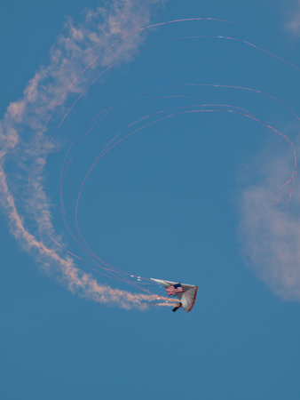 Dan Buchanan Hang Glider demonstration at the Rocky Mountain Airshow in Broomfield, Colorado.のeditorial素材