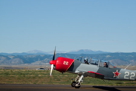 Vintage airplane at the Rocky Mountain Airshow in Broomfield, Colorado.のeditorial素材