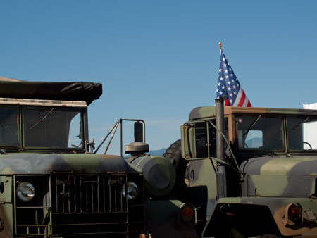 Army camouflage Humvee at the Rocky Mountain Airshow in Broomfield, Colorado.のeditorial素材