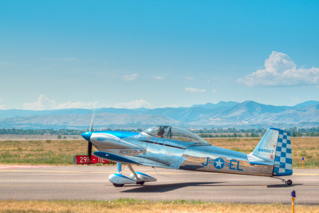 Vintage airplane at the Rocky Mountain Airshow in Broomfield, Colorado.のeditorial素材