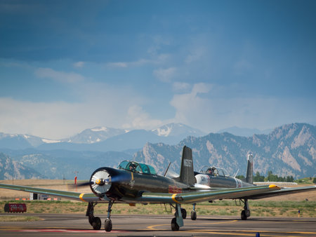 Vintage airplane at the Rocky Mountain Airshow in Broomfield, Colorado.のeditorial素材