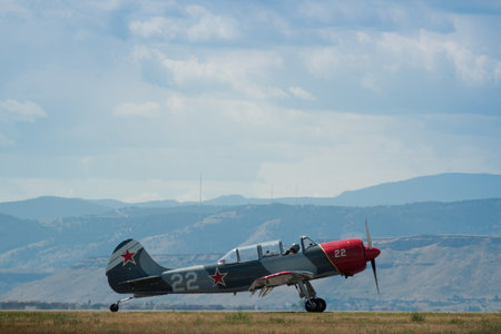 Vintage airplane at the Rocky Mountain Airshow in Broomfield, Colorado.のeditorial素材