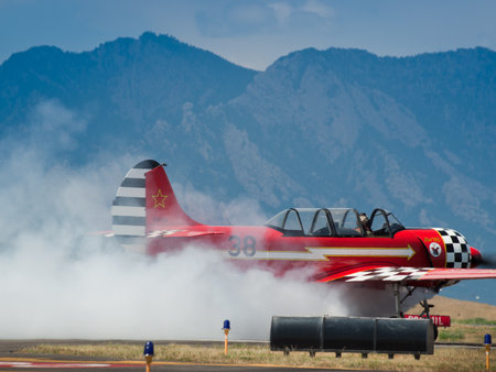 Vintage airplane at the Rocky Mountain Airshow in Broomfield, Colorado.のeditorial素材