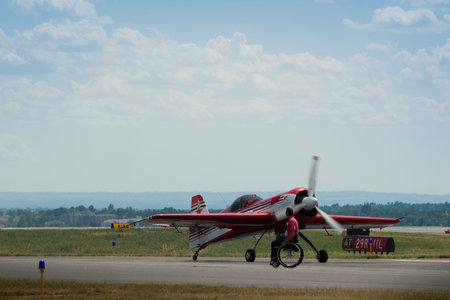 Vintage airplane at the Rocky Mountain Airshow in Broomfield, Colorado.のeditorial素材