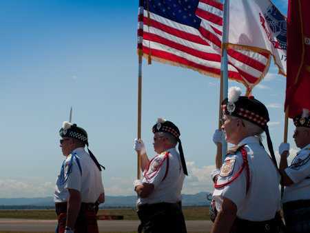 Opening parade with veterans at the Rocky Mountain Airshow in Broomfield, Colorado.のeditorial素材