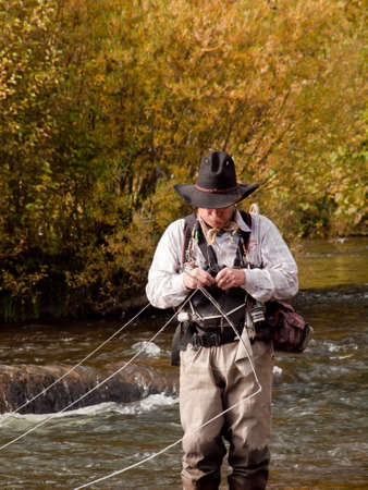 Fly fisherman at Taylor River, Colorado.のeditorial素材