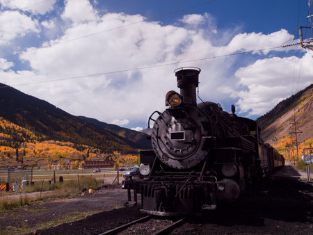 Steam locomotive engine. This train is in daily operation on the narrow gauge railroad between...