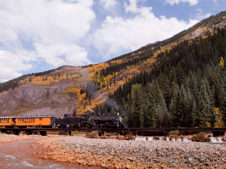 Steam locomotive engine. This train is in daily operation on the narrow gauge railroad between Durango and Silverton Coloradoのeditorial素材