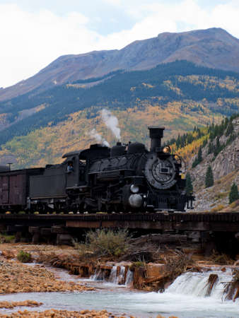Steam locomotive engine. This train is in daily operation on the narrow gauge railroad between Durango and Silverton Coloradoのeditorial素材