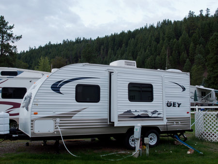 RV campsite at sunrise in Pagosa Springs, Colorado.