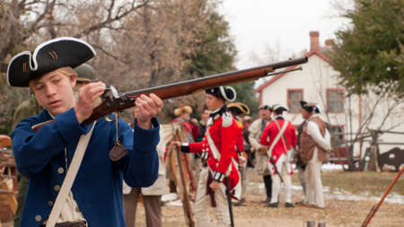 Reenactment of the Revolutionary War at the Four Mile Historic Park.  Denver, Colorado.のeditorial素材