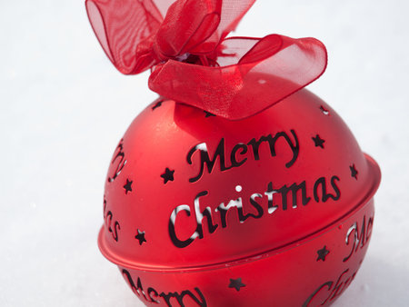 Christmas ornaments in virgin snow.の写真素材