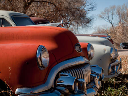 Old cars at the garage in Ramah, Colorado.のeditorial素材