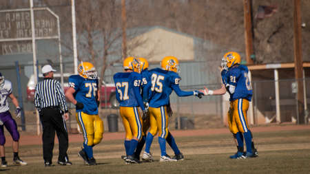High school football game Simla vs. Elbert at Simla, Colorado.のeditorial素材