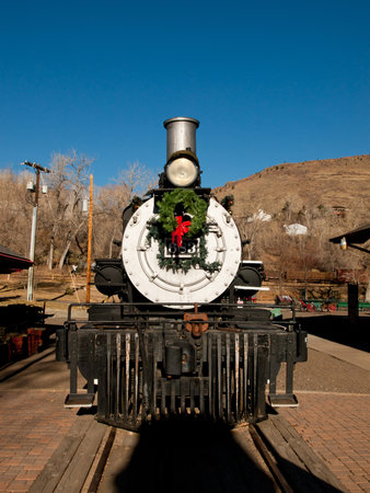 Rio Grande Western 683 locomotive is decorated for Christmas. This is the oldest operating...