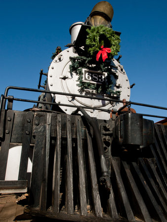 Rio Grande Western 683 locomotive is decorated for Christmas. This is the oldest operating...