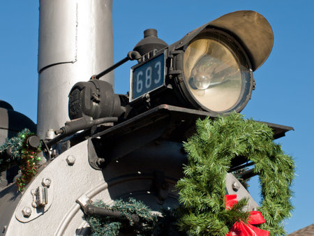 Rio Grande Western 683 locomotive is decorated for Christmas. This is the oldest operating...