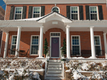 House decorated for winter holidays.のeditorial素材