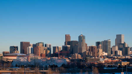 A view of Denver, Colorado downtown at sunset.のeditorial素材