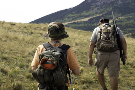 A father and scouting area for big game hunt. Image taken in Colorado.