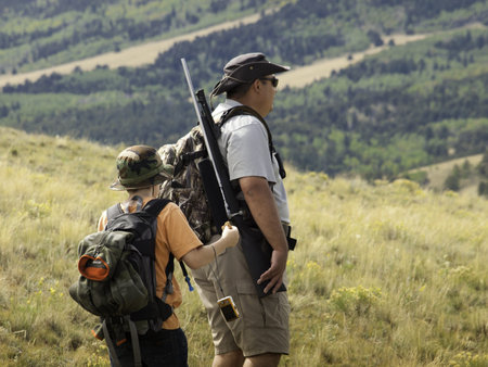 A father and scouting area for big game hunt. Image taken in Colorado.の写真素材