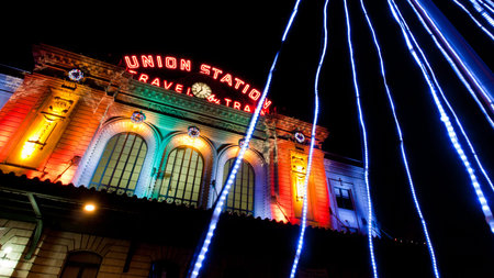 Union Station decorated with light for Christmas.のeditorial素材